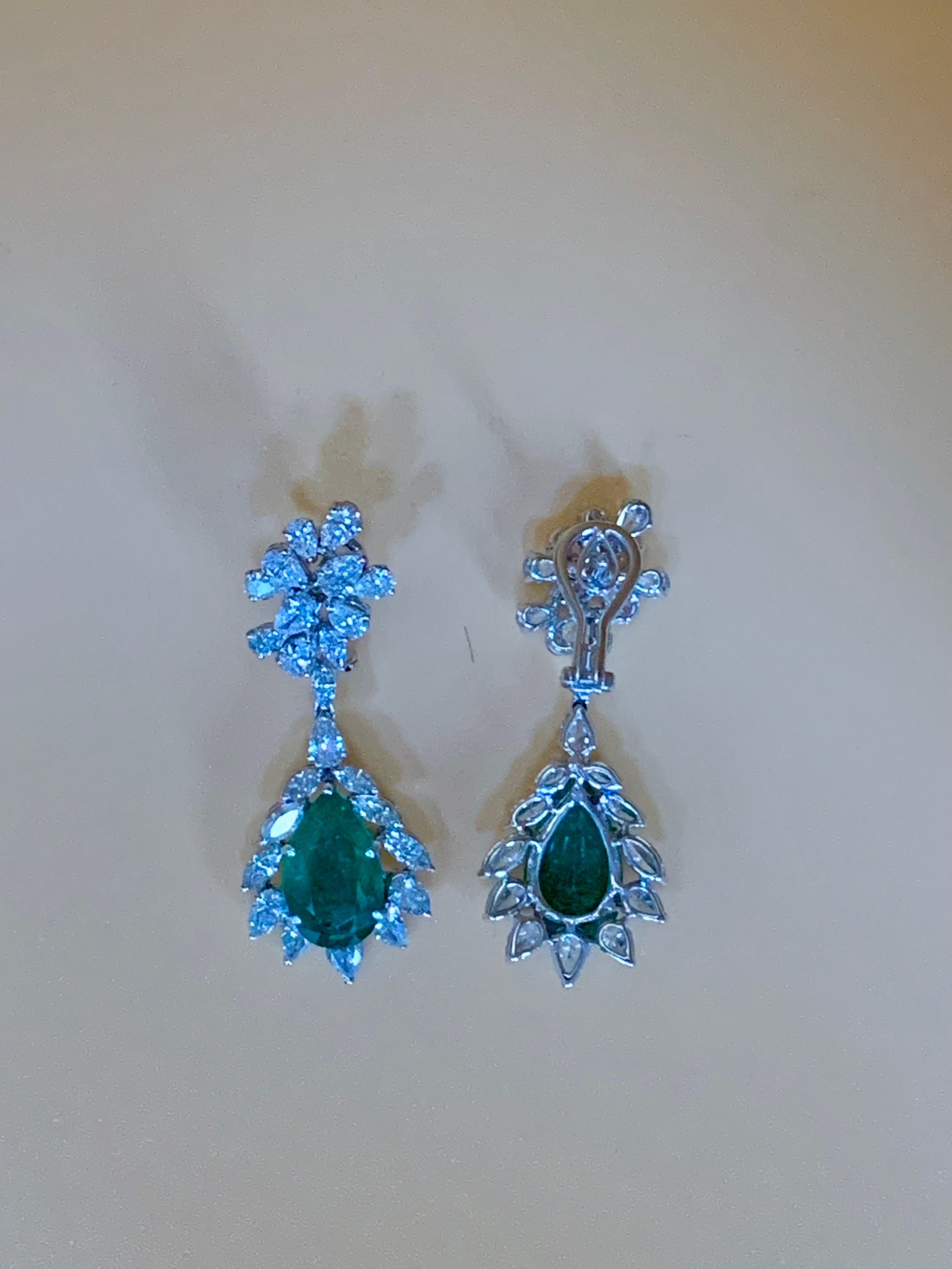 Pear Cut Emeralds and Pear Cut Diamonds and Marquis Earrings In New Condition For Sale In MADRID, MD