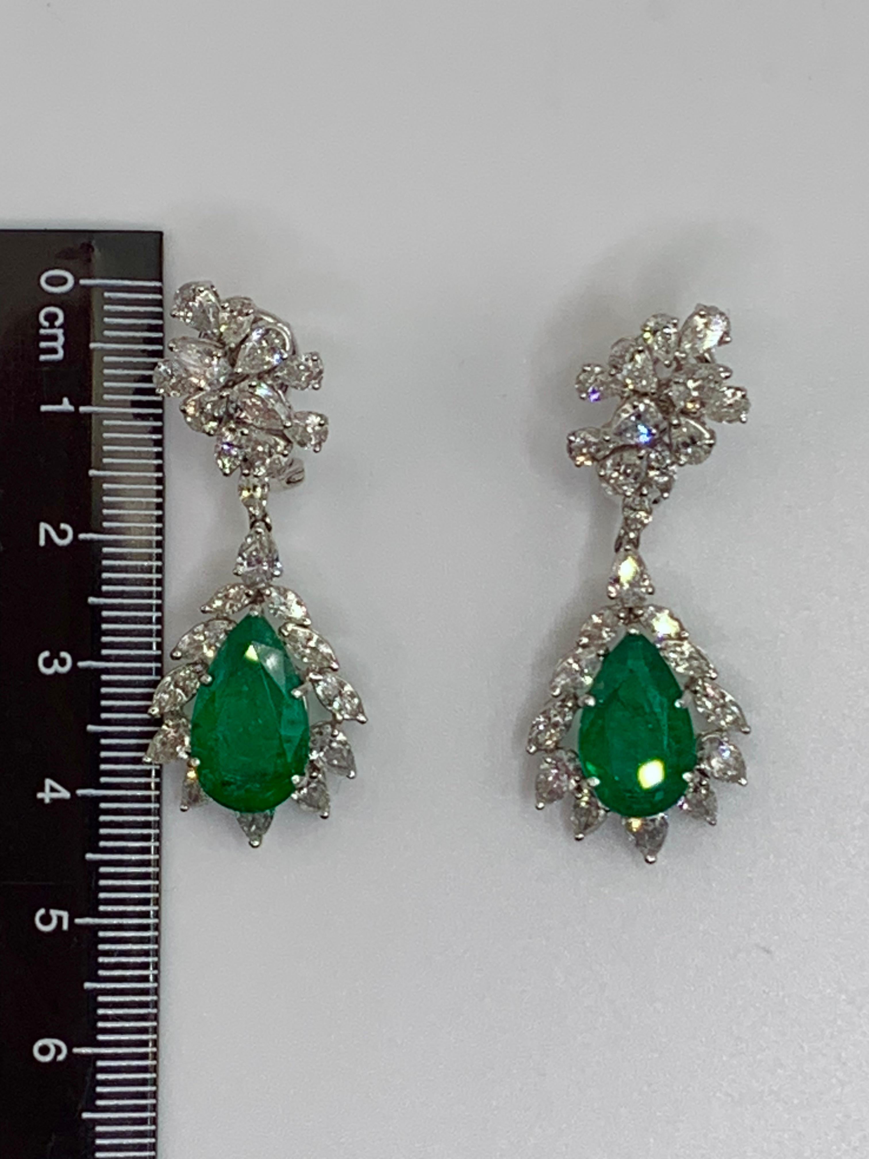 Pear Cut Emeralds and Pear Cut Diamonds and Marquis Earrings For Sale 1