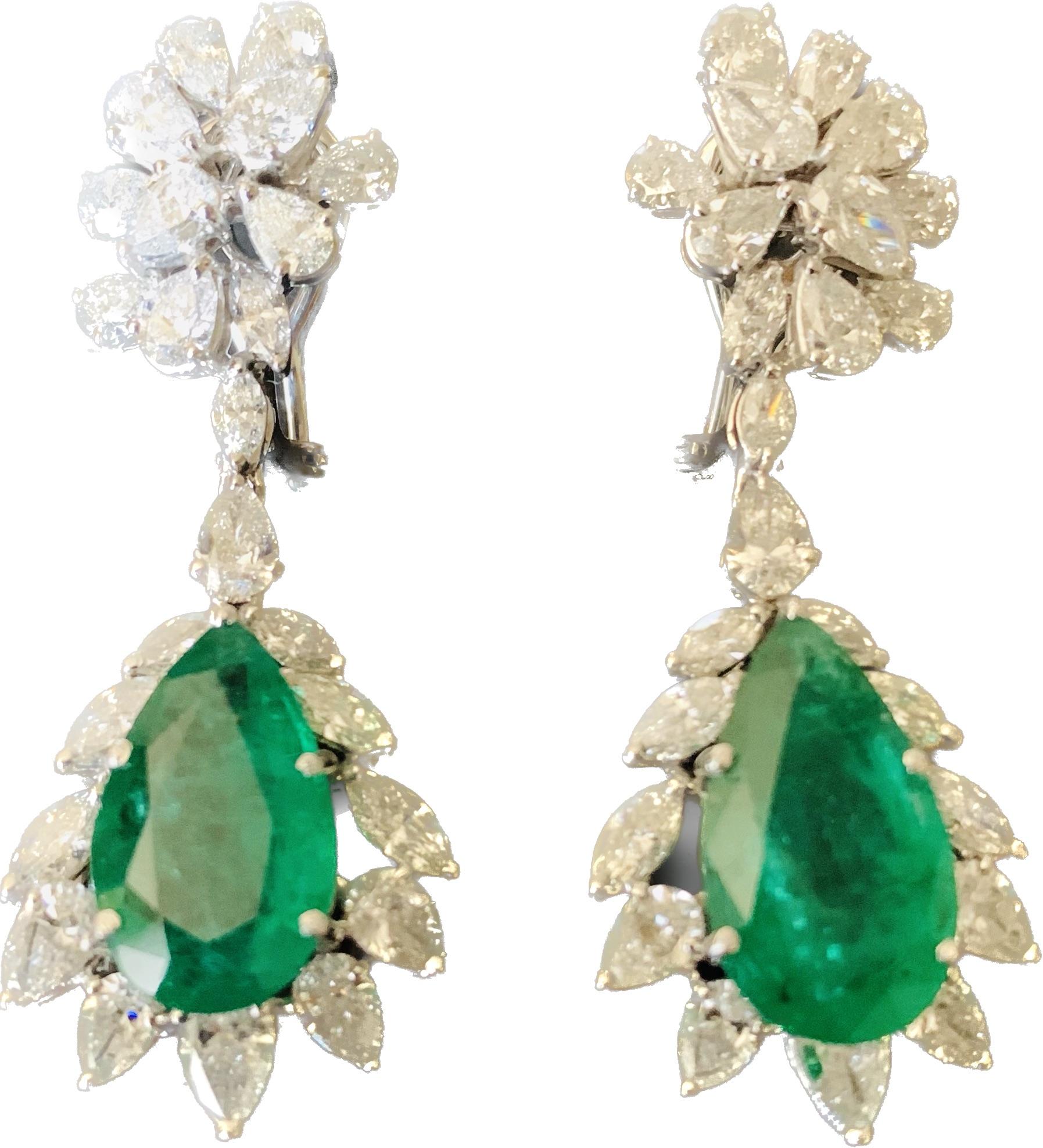 Pear Cut Emeralds and Pear Cut Diamonds and Marquis Earrings For Sale 2