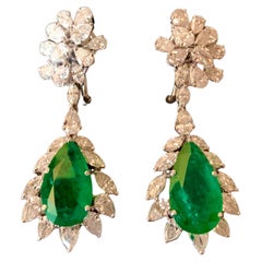 Pear Cut Emeralds and Pear Cut Diamonds and Marquis Earrings