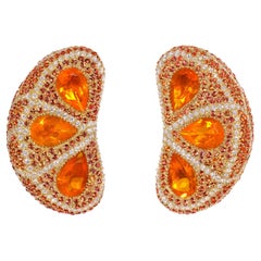 Rosior one-off Pear Cut Fire Opal, Sapphire and Diamond Drop Earrings 