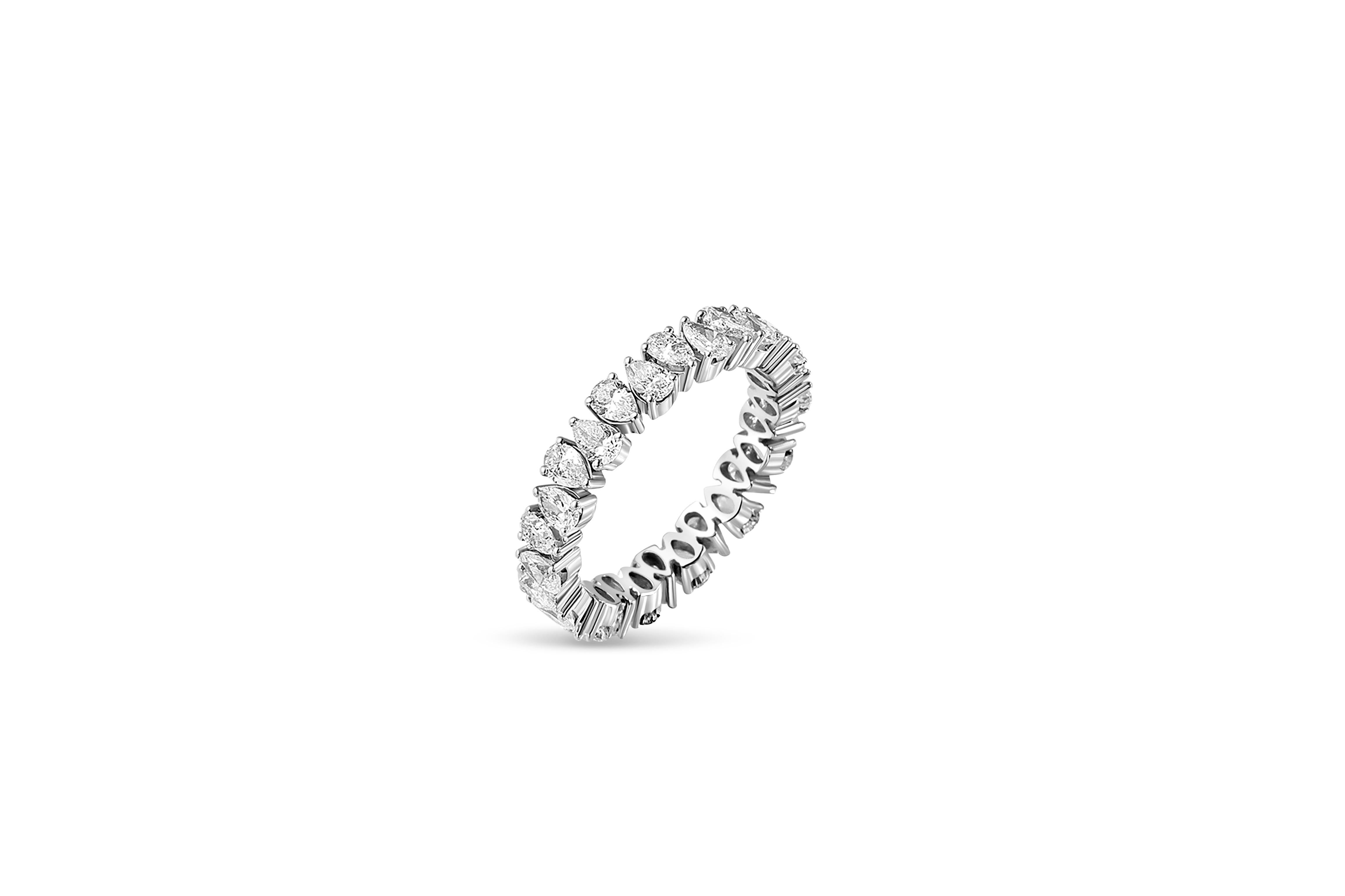 Pear Cut Full Eternity Moissanite Stacking Band 14k Gold Ring For Sale ...