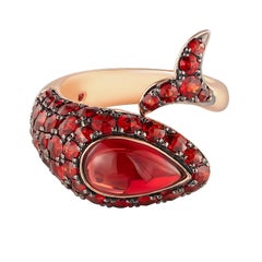 Pear-Cut Garnet Cabochon and Pavé Serpentine Band In 14k Gold