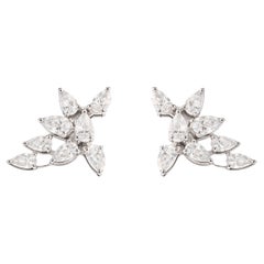 Marquise Cut Diamond Ear Climber Earrings in 18K White Gold 1.22 Carats