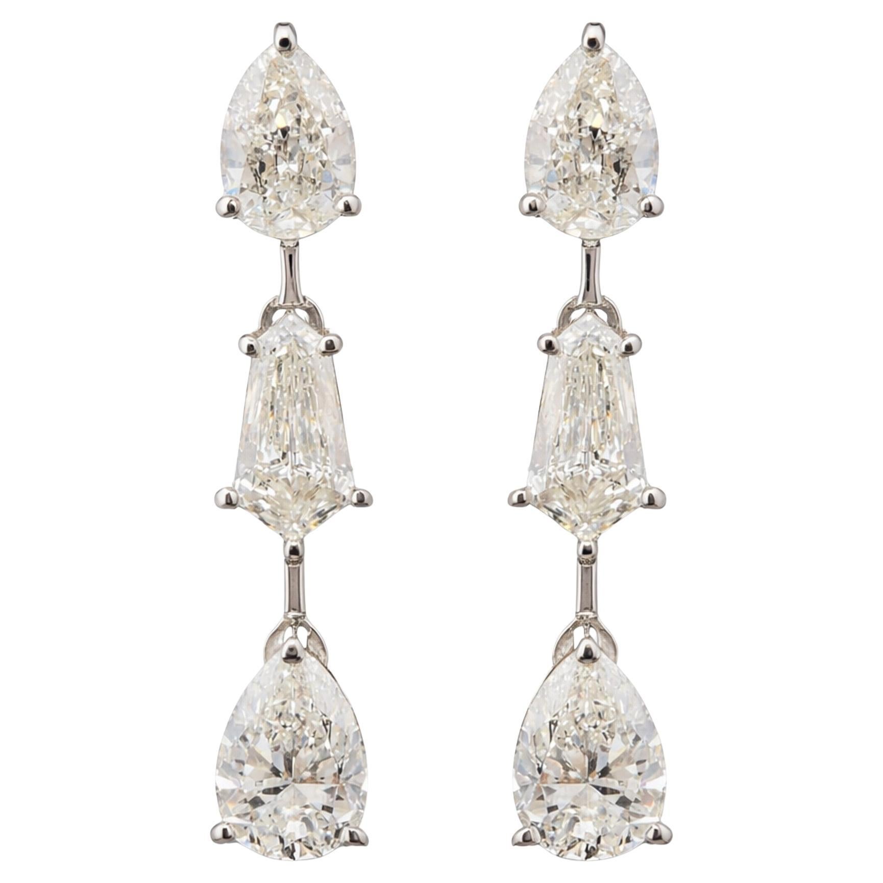 Pear Cut Genuine 1.91 Ct Diamond Dangle Earrings 14k White Gold Jewelry