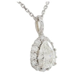 Pear Cut Halo Diamond Pendant Necklace