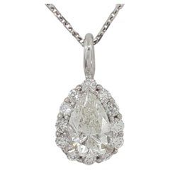 Pear Cut Halo Diamond Pendant Necklace