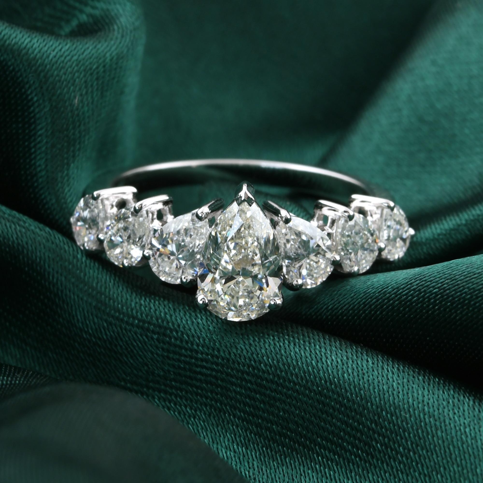 For Sale:  Pear Cut HI Color SI Clarity 2.44 Ct Natural Diamond Ring 18k White Solid Gold 3