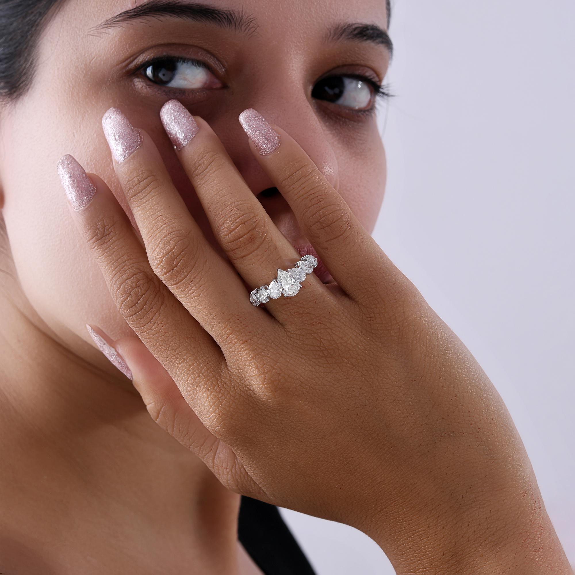 For Sale:  Pear Cut HI Color SI Clarity 2.44 Ct Natural Diamond Ring 18k White Solid Gold 4