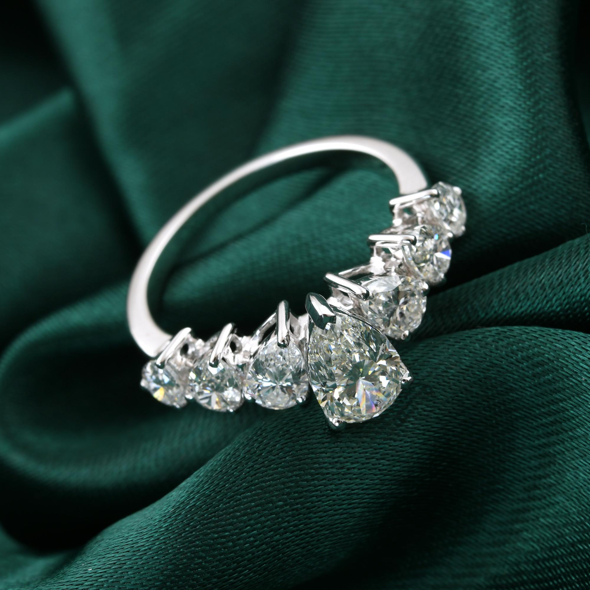 For Sale:  Pear Cut HI Color SI Clarity 2.44 Ct Natural Diamond Ring 18k White Solid Gold 5