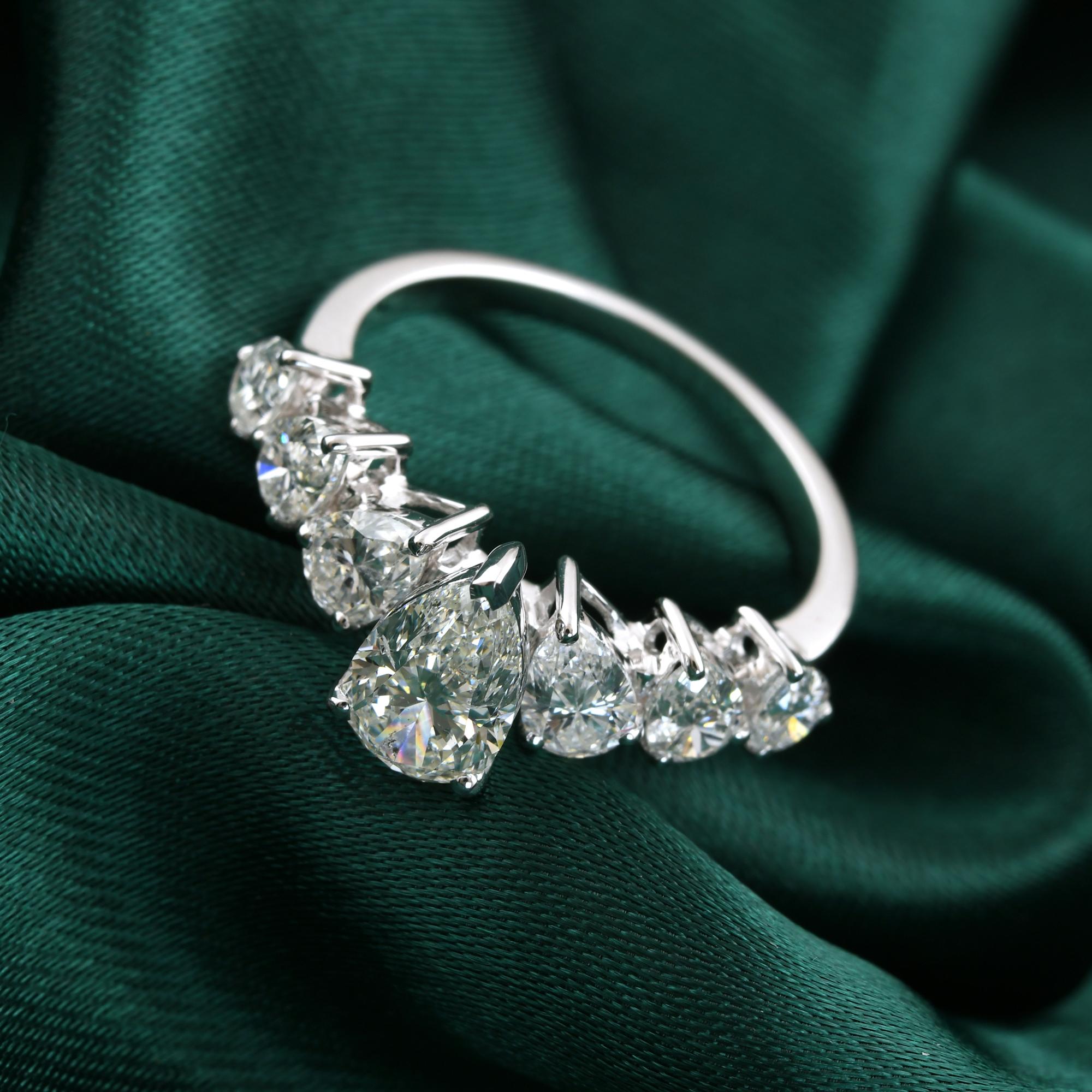 For Sale:  Pear Cut HI Color SI Clarity 2.44 Ct Natural Diamond Ring 18k White Solid Gold 6