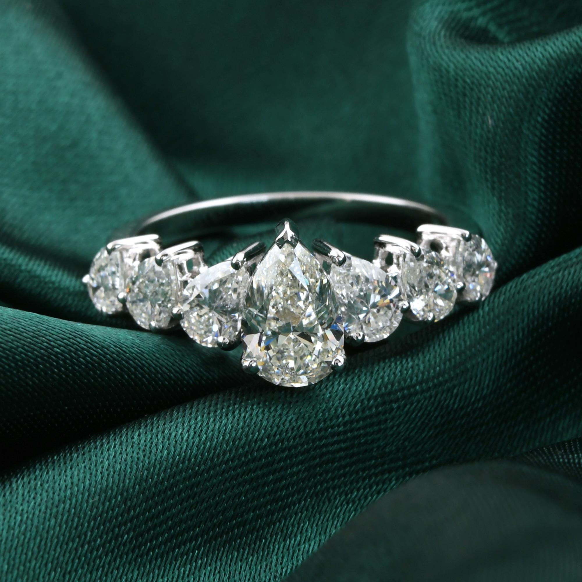 For Sale:  Pear Cut HI Color SI Clarity 2.44 Ct Natural Diamond Ring 18k White Solid Gold 7