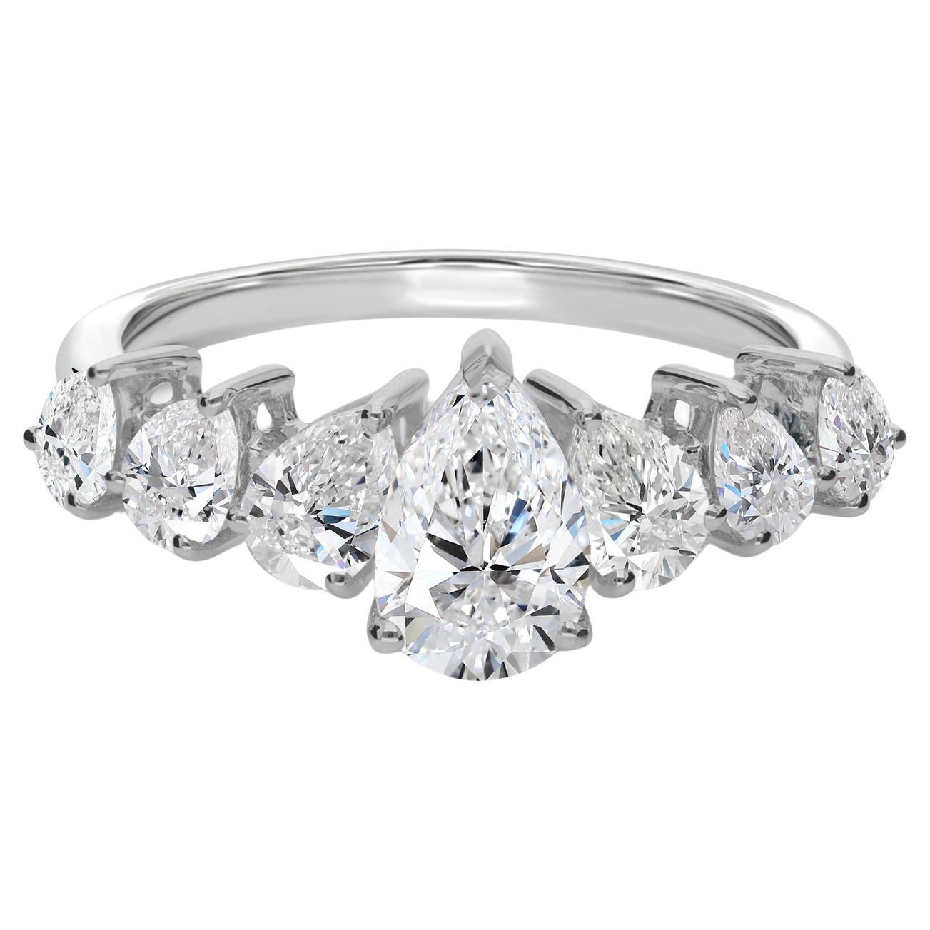 Bague diamant naturel taille poire HI Color SI Clarity 2.44 ct Or blanc massif 18k