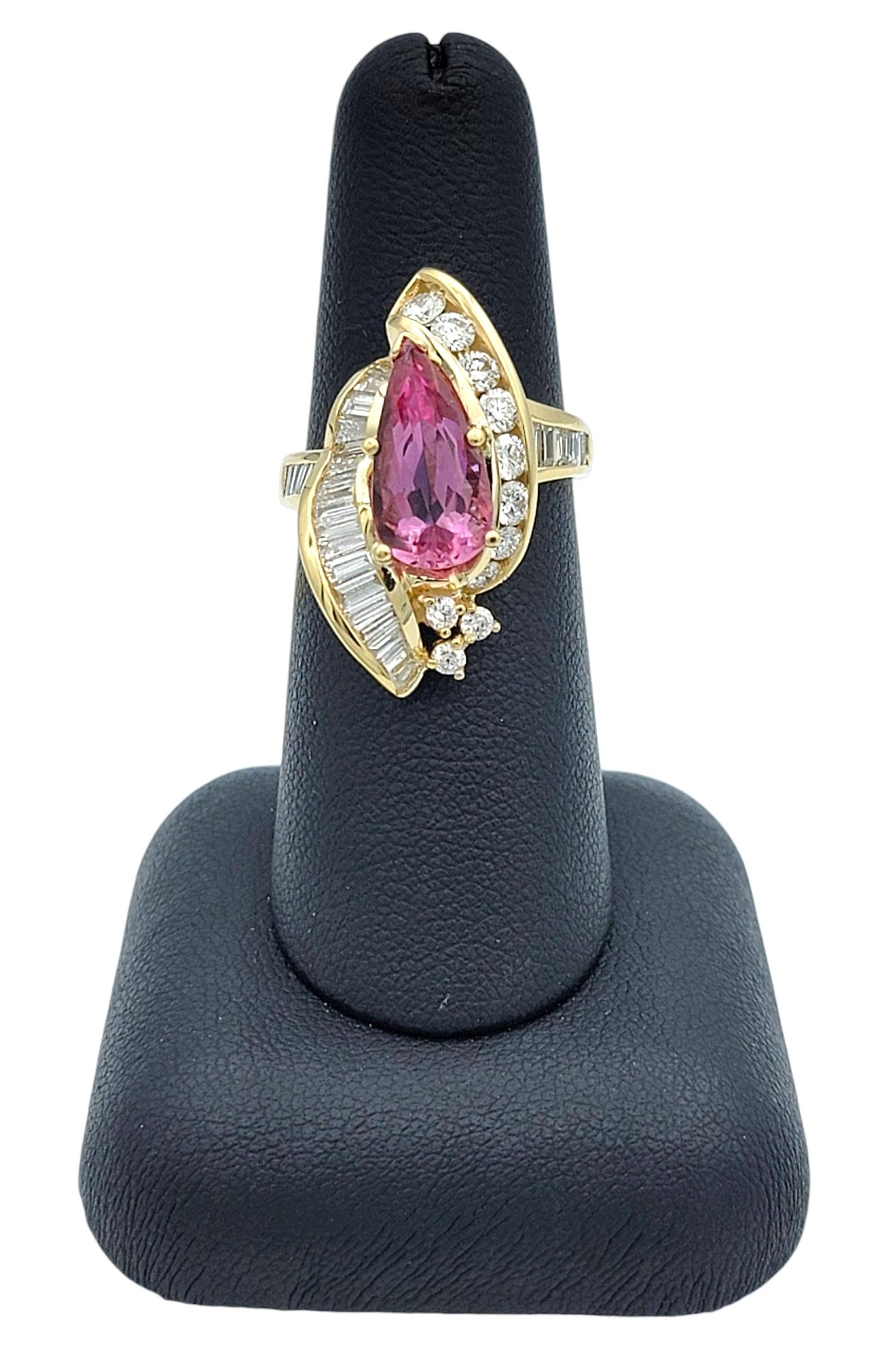 Pear Cut Imperial Pink Topaz and Diamond Cocktail Ring in 14 Karat Yellow Gold For Sale 5