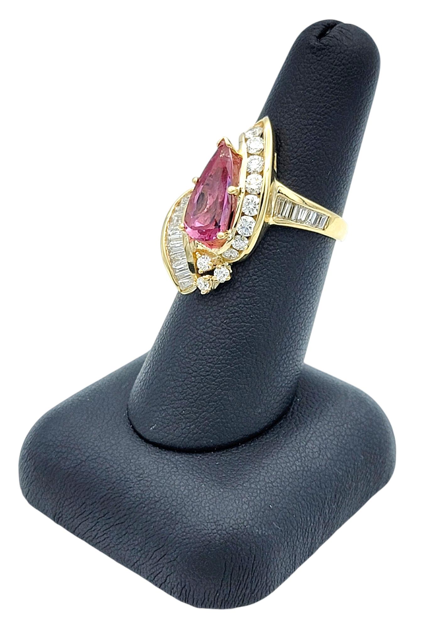 Pear Cut Imperial Pink Topaz and Diamond Cocktail Ring in 14 Karat Yellow Gold For Sale 6