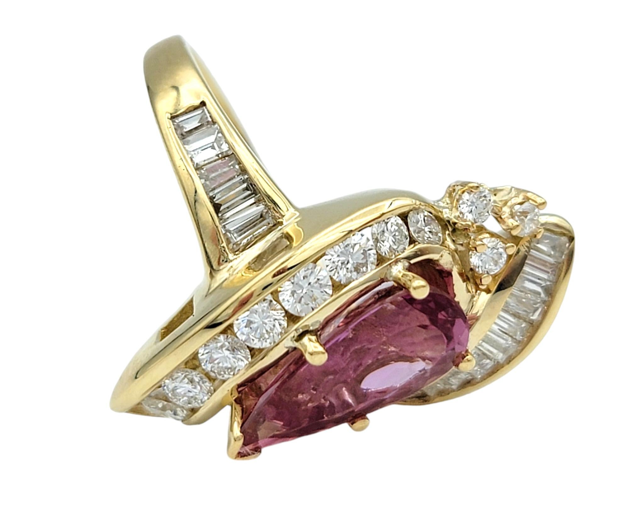 Pear Cut Imperial Pink Topaz and Diamond Cocktail Ring in 14 Karat Yellow Gold In Good Condition For Sale In Scottsdale, AZ