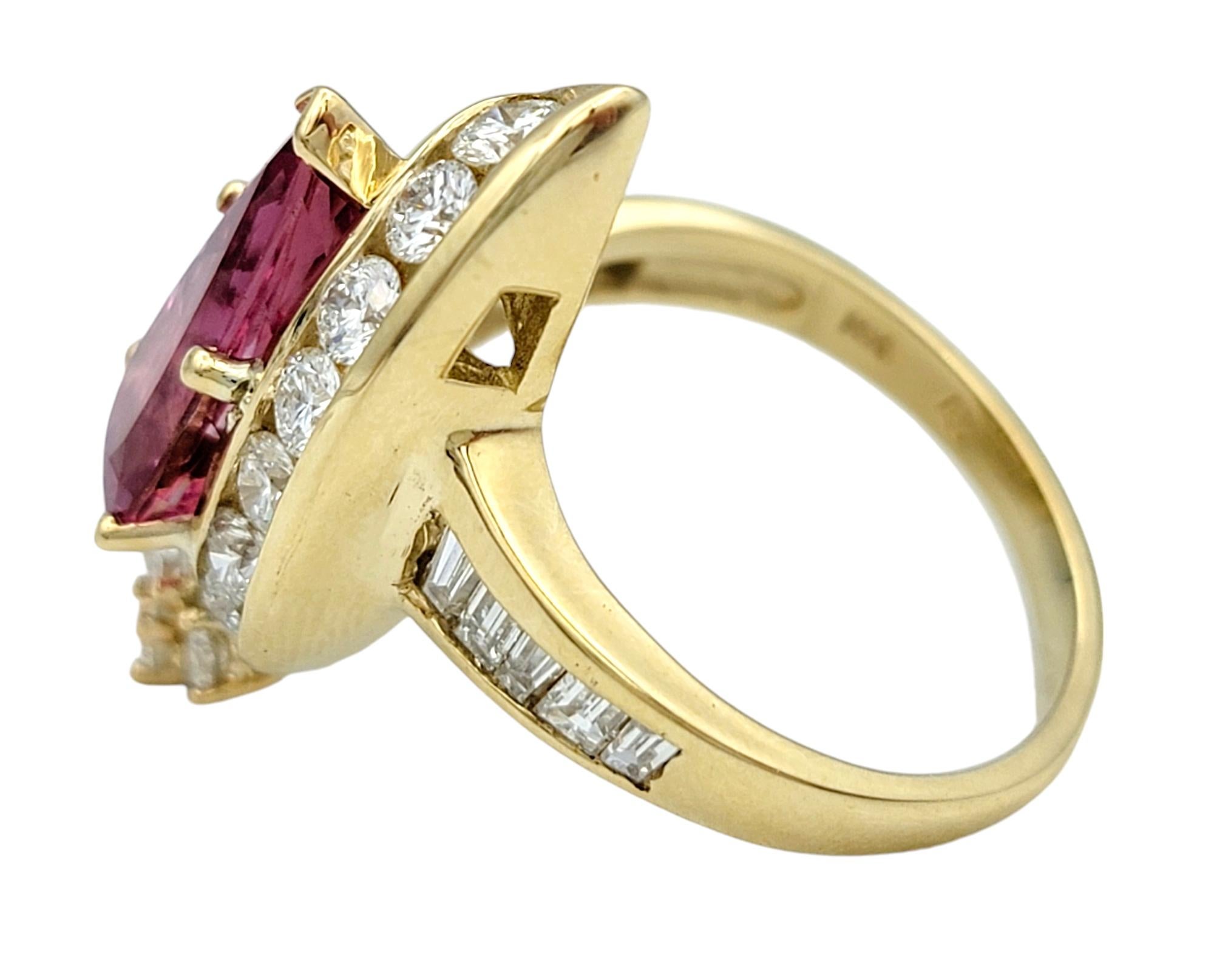 Women's Pear Cut Imperial Pink Topaz and Diamond Cocktail Ring in 14 Karat Yellow Gold For Sale