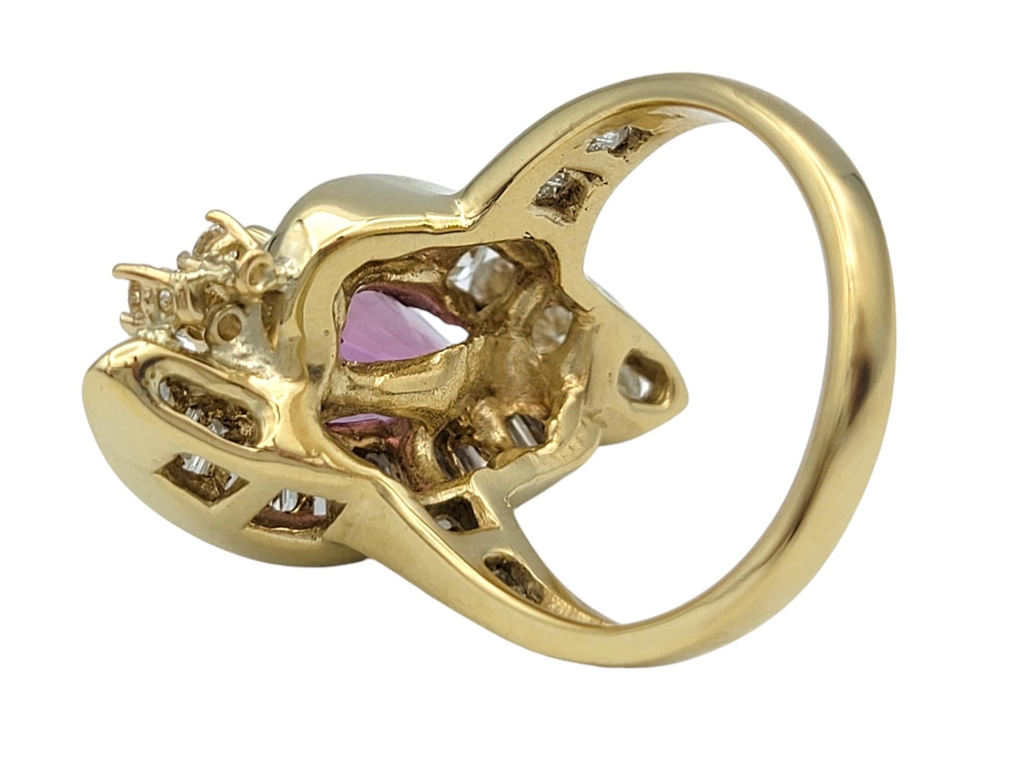 Pear Cut Imperial Pink Topaz and Diamond Cocktail Ring in 14 Karat Yellow Gold For Sale 1