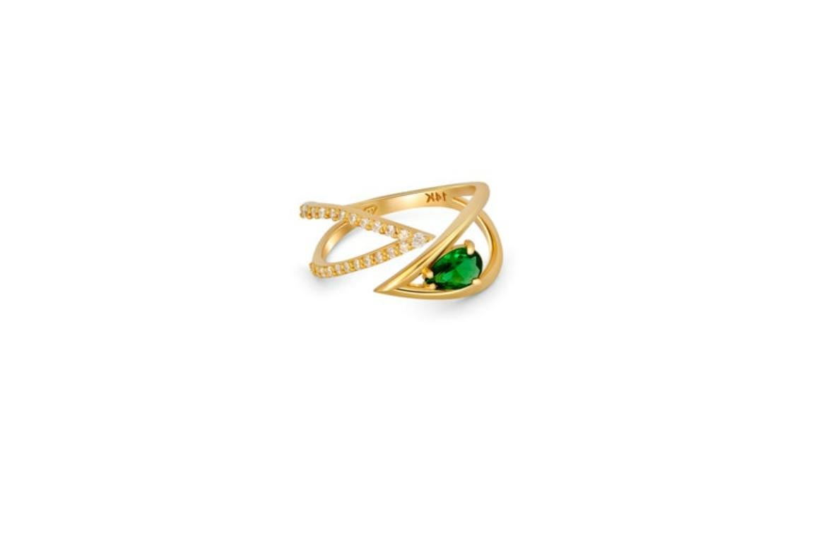 Pear Cut Lab Emerald Adjustable 14k Gold Ring 3