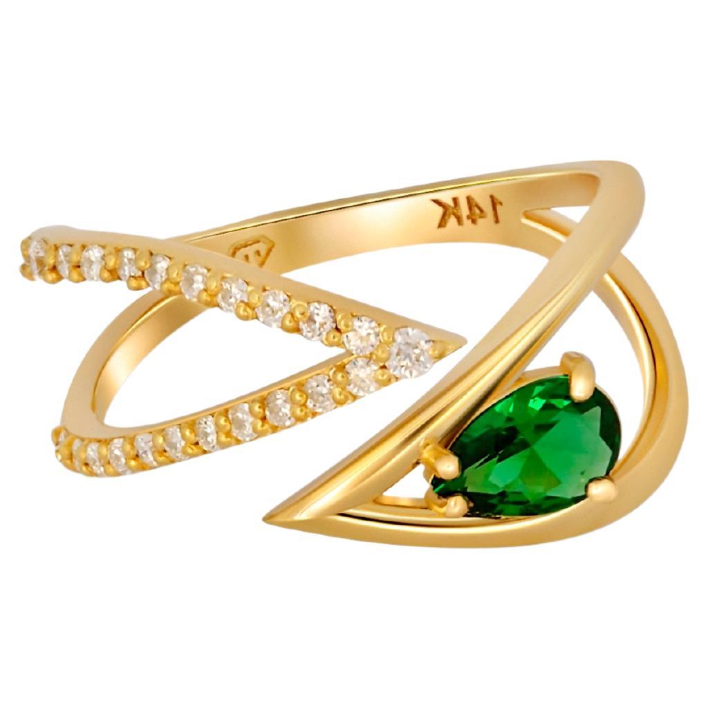 For Sale:  Pear cut lab emerald adjustable 14k gold ring.