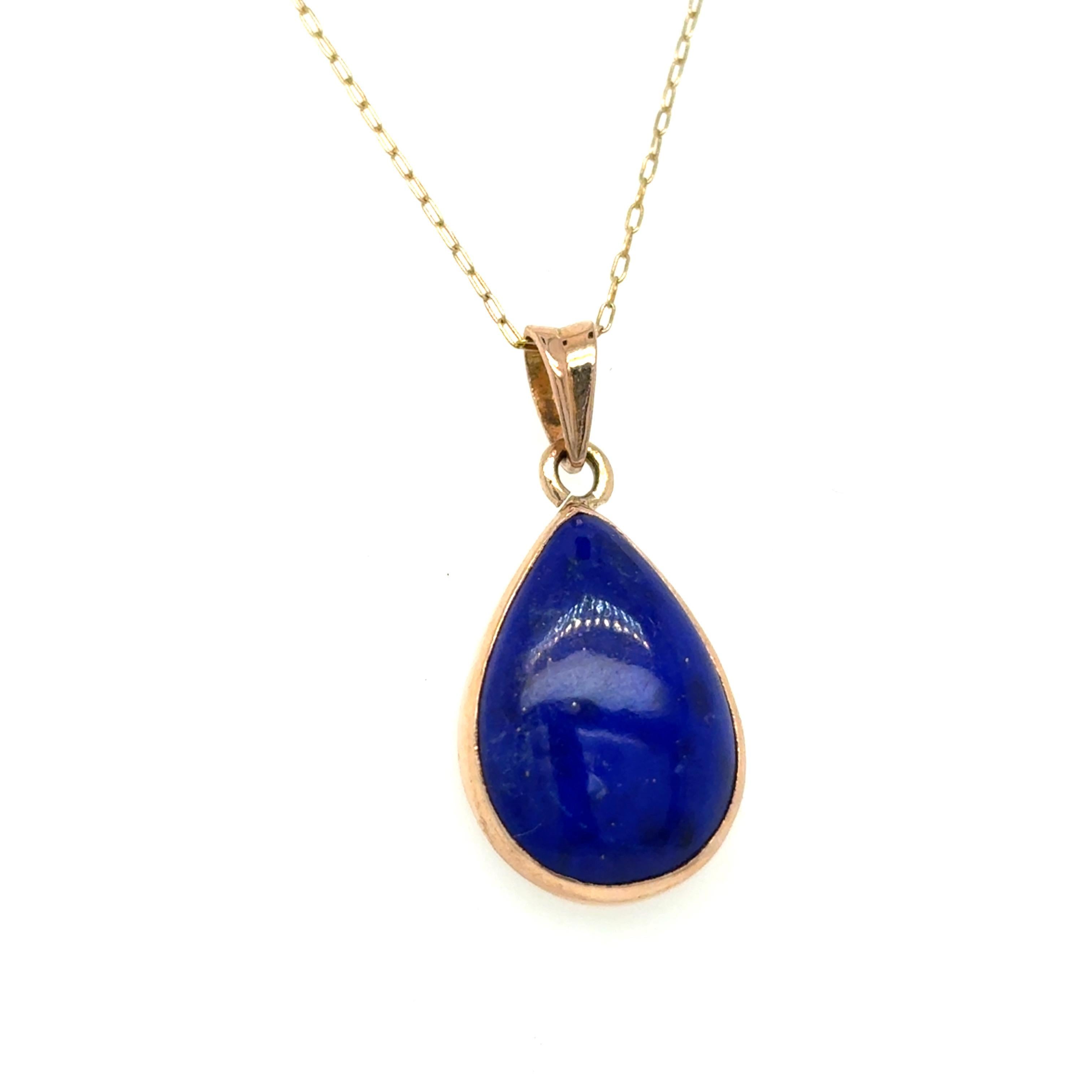 Collier pendentif en or jaune Lapis Lazuli taillé en poire Neuf - En vente à Trumbull, CT