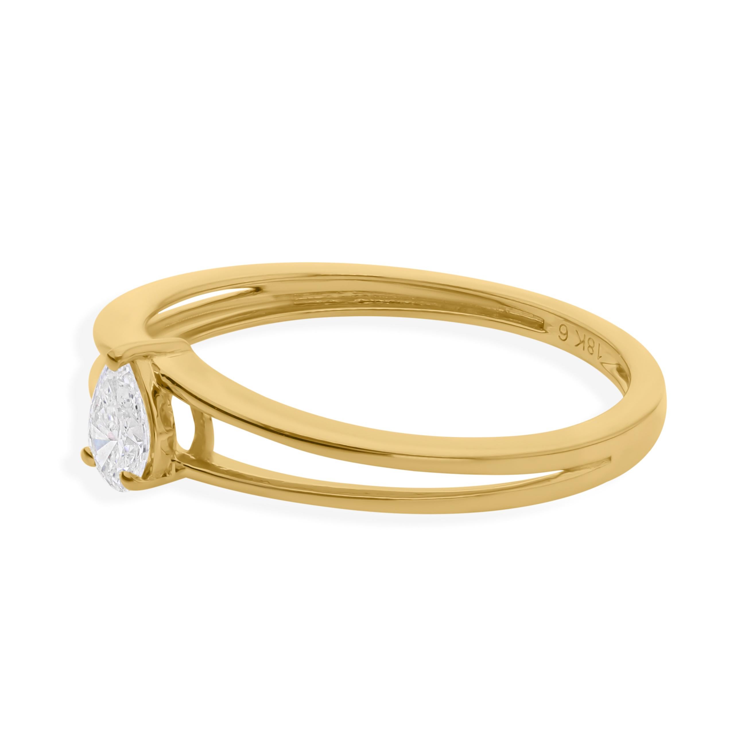 For Sale:  0.23 Carat Pear Cut Minimalist SI/HI Diamond Stacking Ring 18 Karat Yellow Gold 6