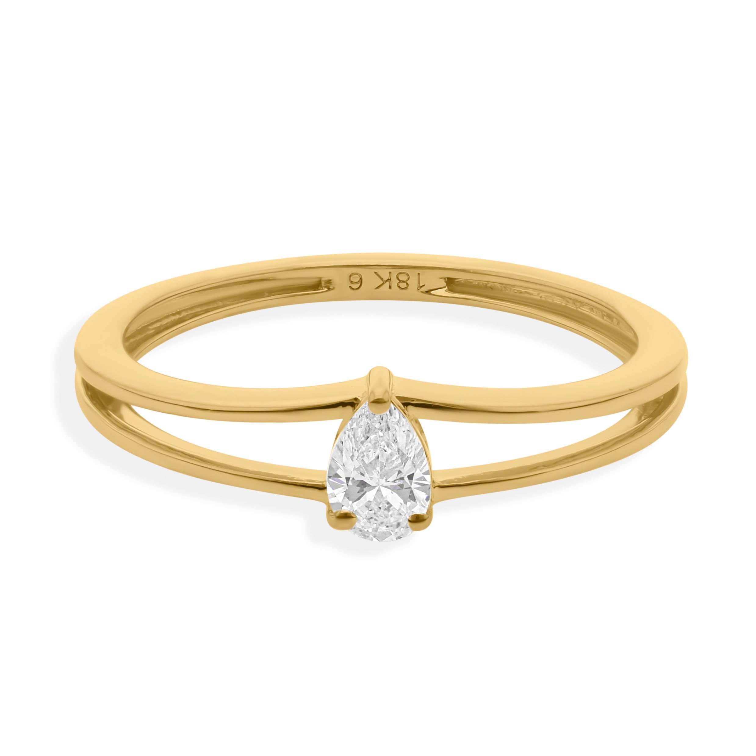 For Sale:  0.23 Carat Pear Cut Minimalist SI/HI Diamond Stacking Ring 18 Karat Yellow Gold 7