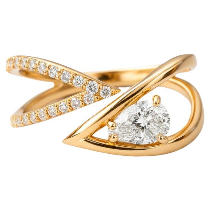 Pear cut moissanite adjustable 14k gold ring