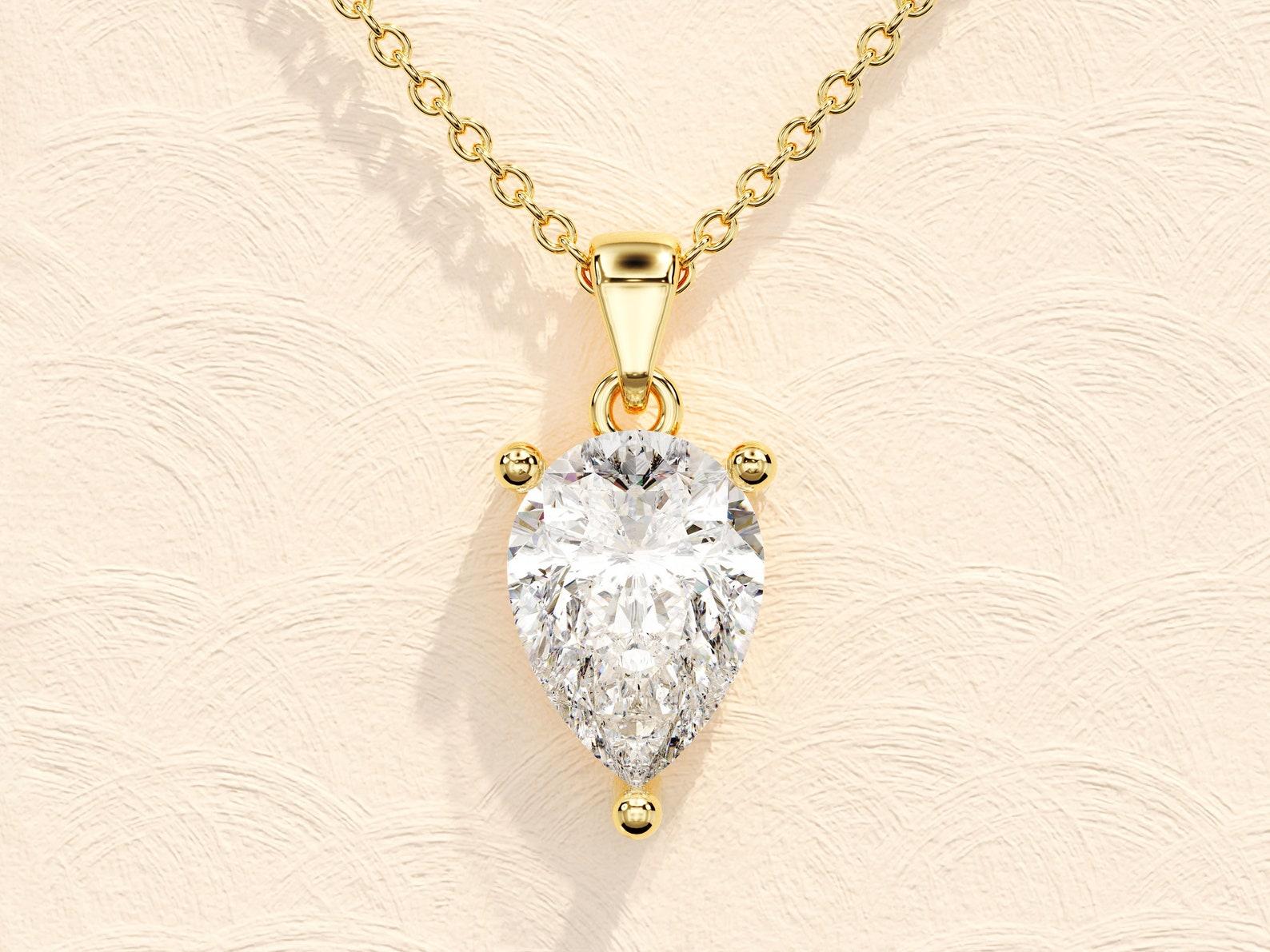Pear Cut Moissanite Pendant Necklace 14k Yellow Gold Necklaces for Women . 5
