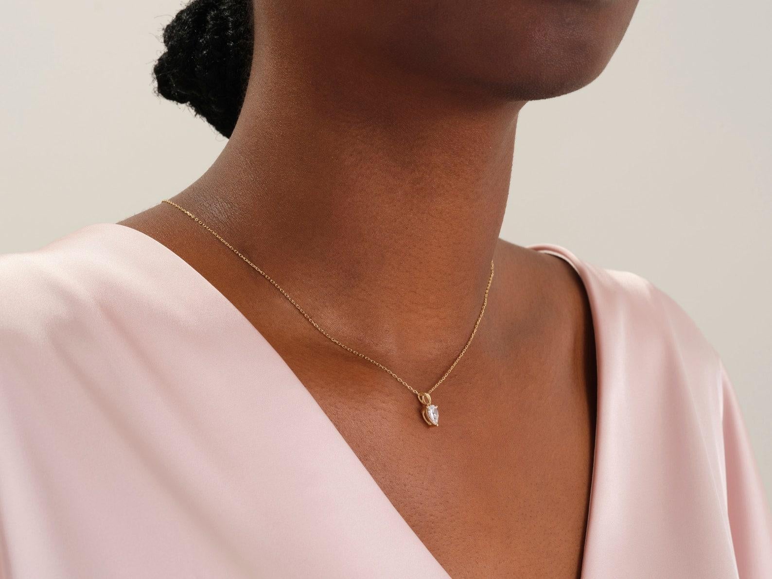 Pear Cut Moissanite Pendant Necklace 14k Yellow Gold Necklaces for Women . 6