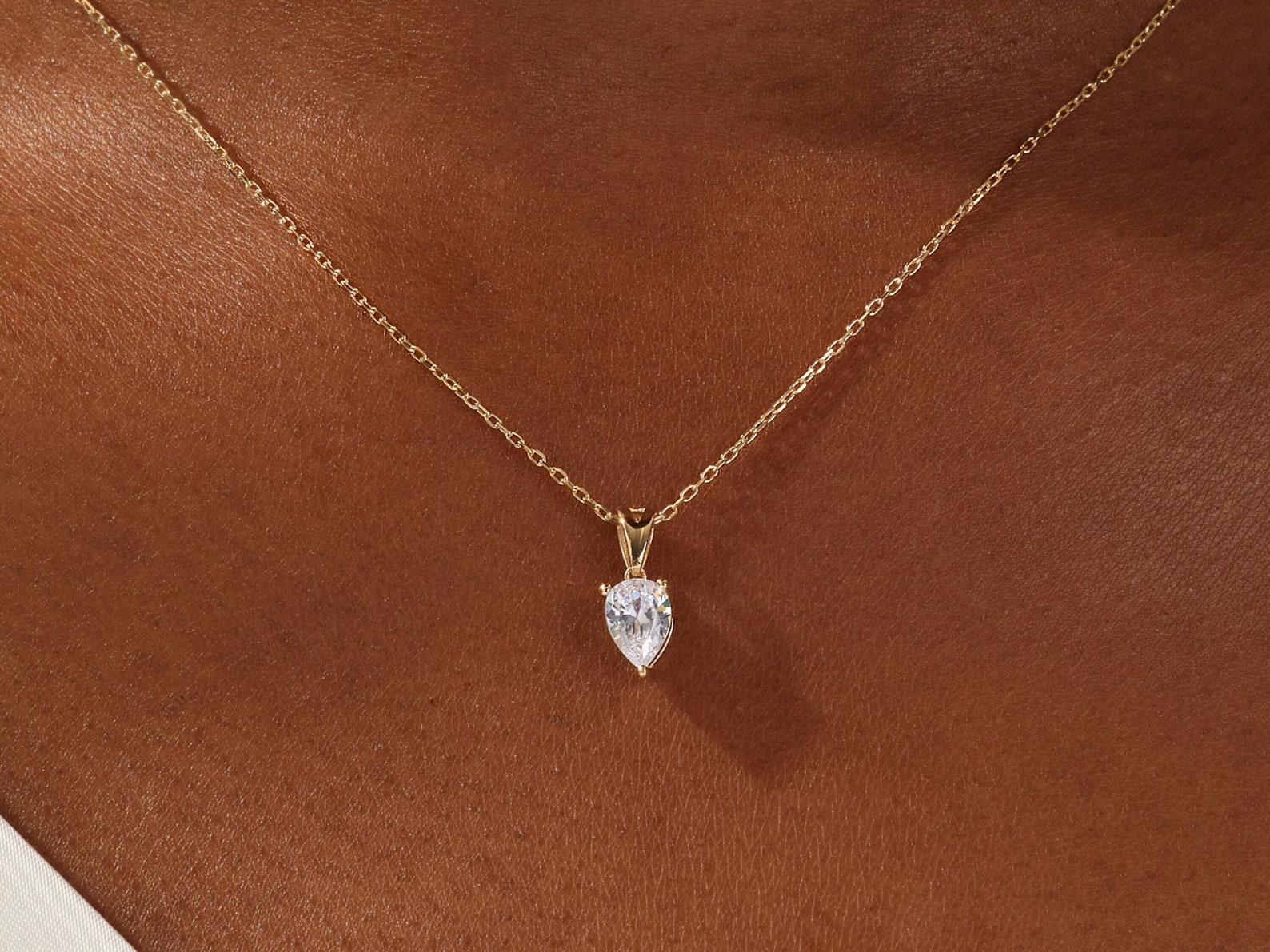 Pear Cut Moissanite Pendant Necklace 14k Yellow Gold Necklaces for Women . 8