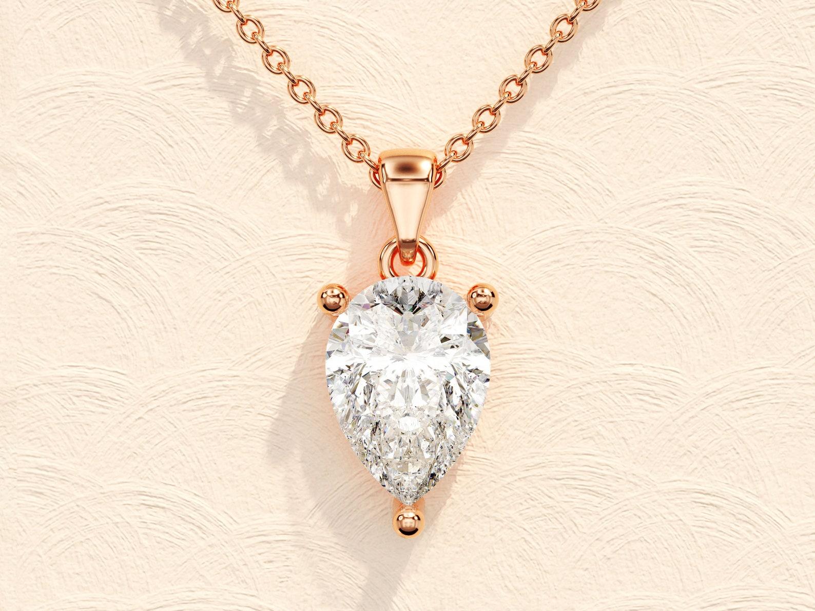 Art Deco Pear Cut Moissanite Pendant Necklace 14k Yellow Gold Necklaces for Women .