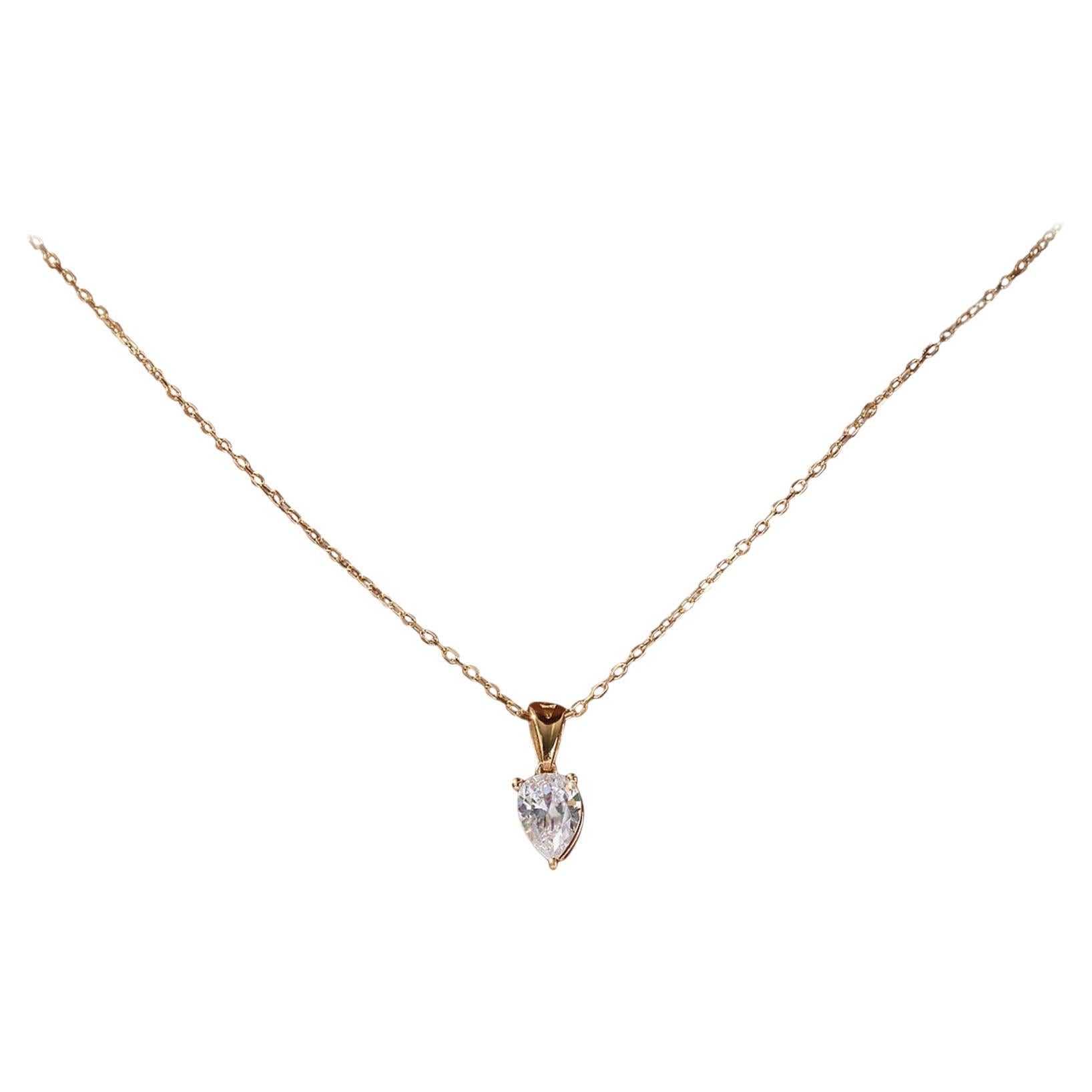 Pear Cut Moissanite Pendant Necklace 14k Yellow Gold Necklaces for Women . For Sale