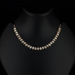 Pear Cut Natural 10.54ct G/SI Diamond Tennis Chain Necklace in 14k Yellow Gold