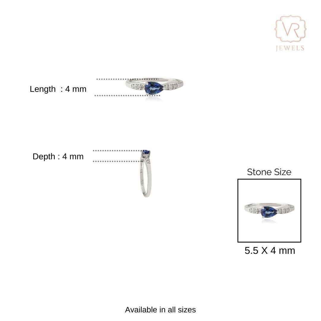 in vendita:  Anello East West con zaffiro blu naturale taglio pera e diamante in oro bianco 14 carati 10