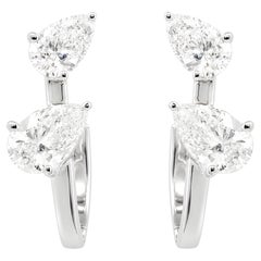 1.76 Carat Pear Shape Diamond Hoop Earrings in 18K White Gold