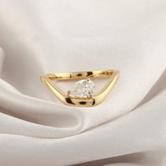 Pear Cut Natural Diamond Chevron Curved Floating Solitaire Ring 18K Yellow Gold