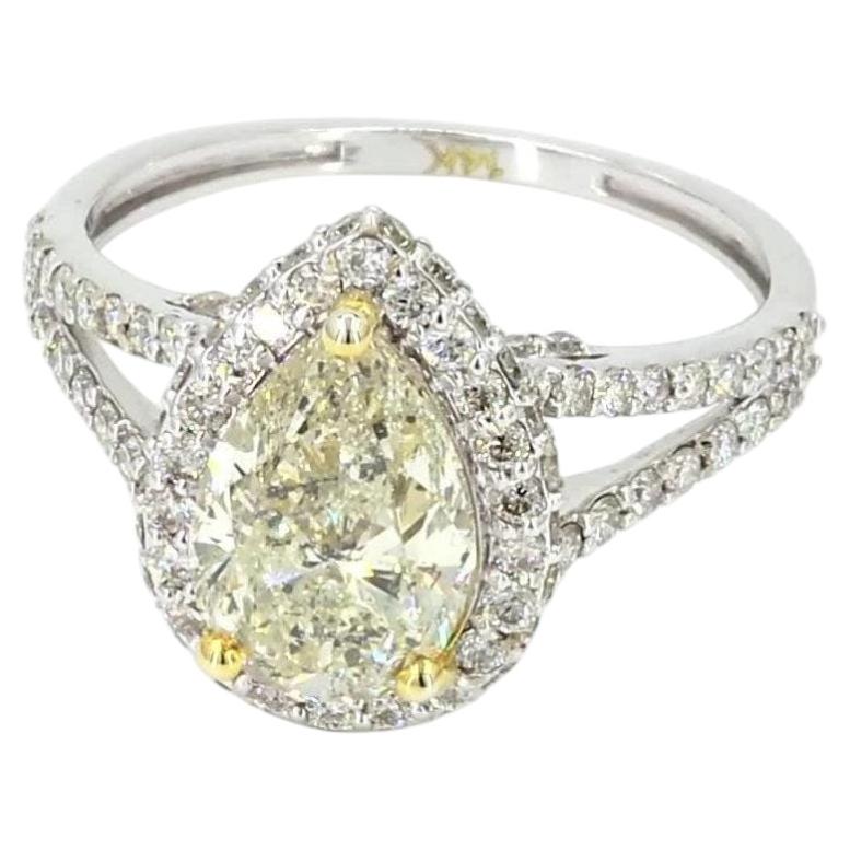 Pear Cut Natural Diamond Solitaire Halo Ring in 14K Solid Gold (Certified)