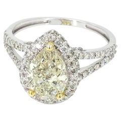 Pear Cut Natural Diamond Solitaire Halo Ring in 14K Solid Gold (Certified)