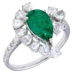 Birnenschliff Natürlicher Smaragd Diamant Rosenschliff Ring Weißgold Zackenring