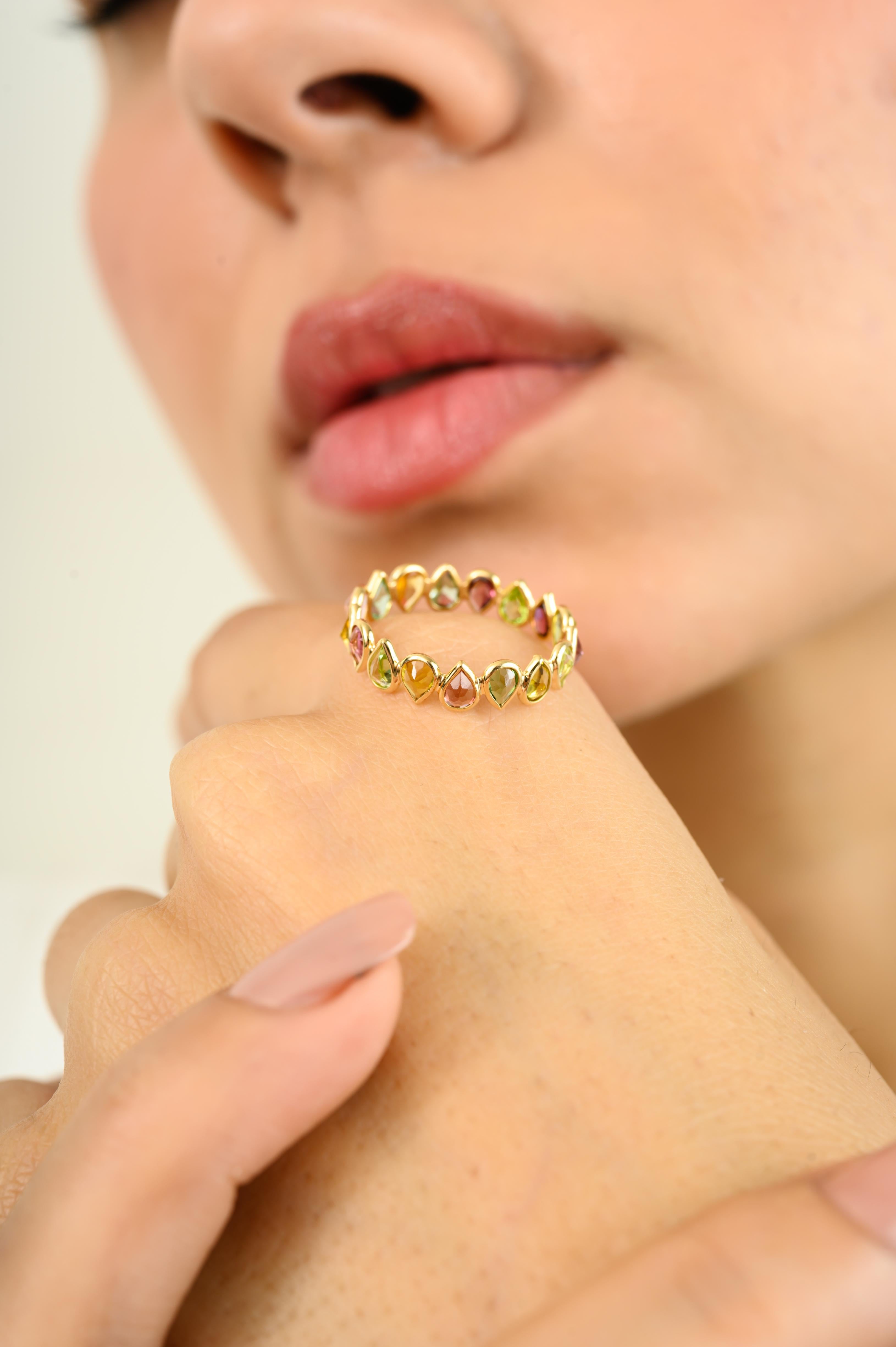 For Sale:  Pear Cut Natural Tourmaline Full Eternity Band Ring in 18k Solid Yellow Gold 2