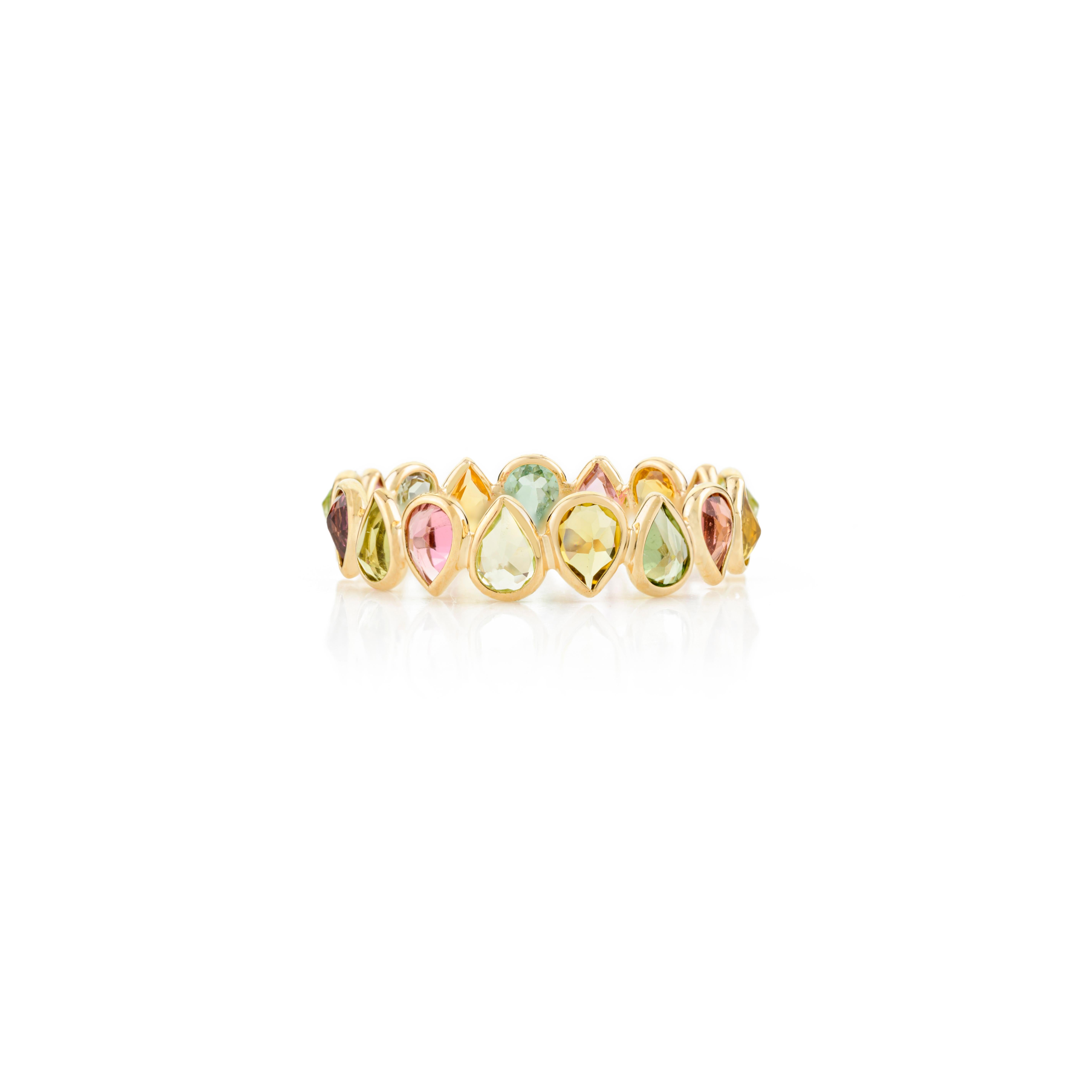 For Sale:  Pear Cut Natural Tourmaline Full Eternity Band Ring in 18k Solid Yellow Gold 3