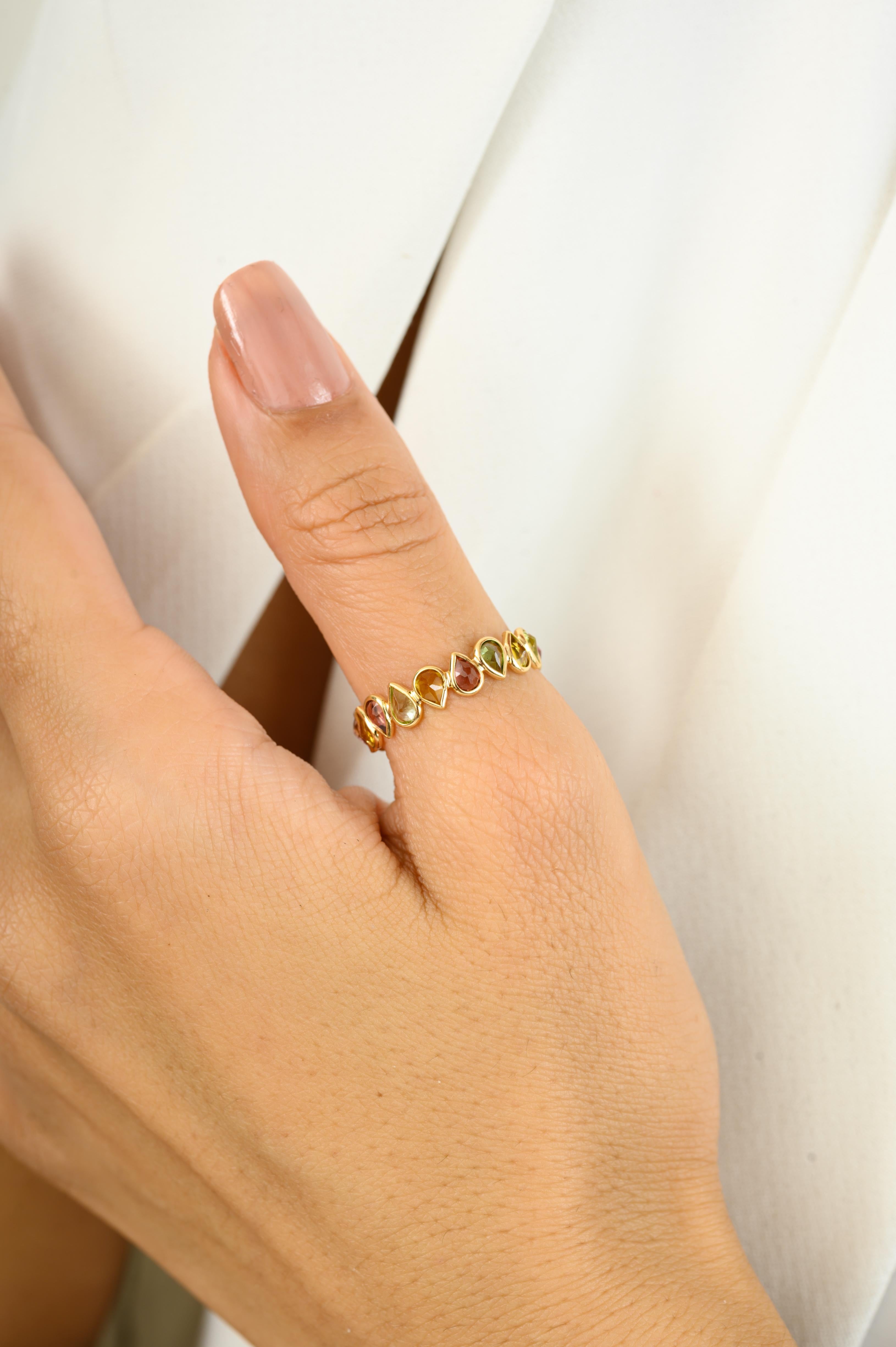 For Sale:  Pear Cut Natural Tourmaline Full Eternity Band Ring in 18k Solid Yellow Gold 4