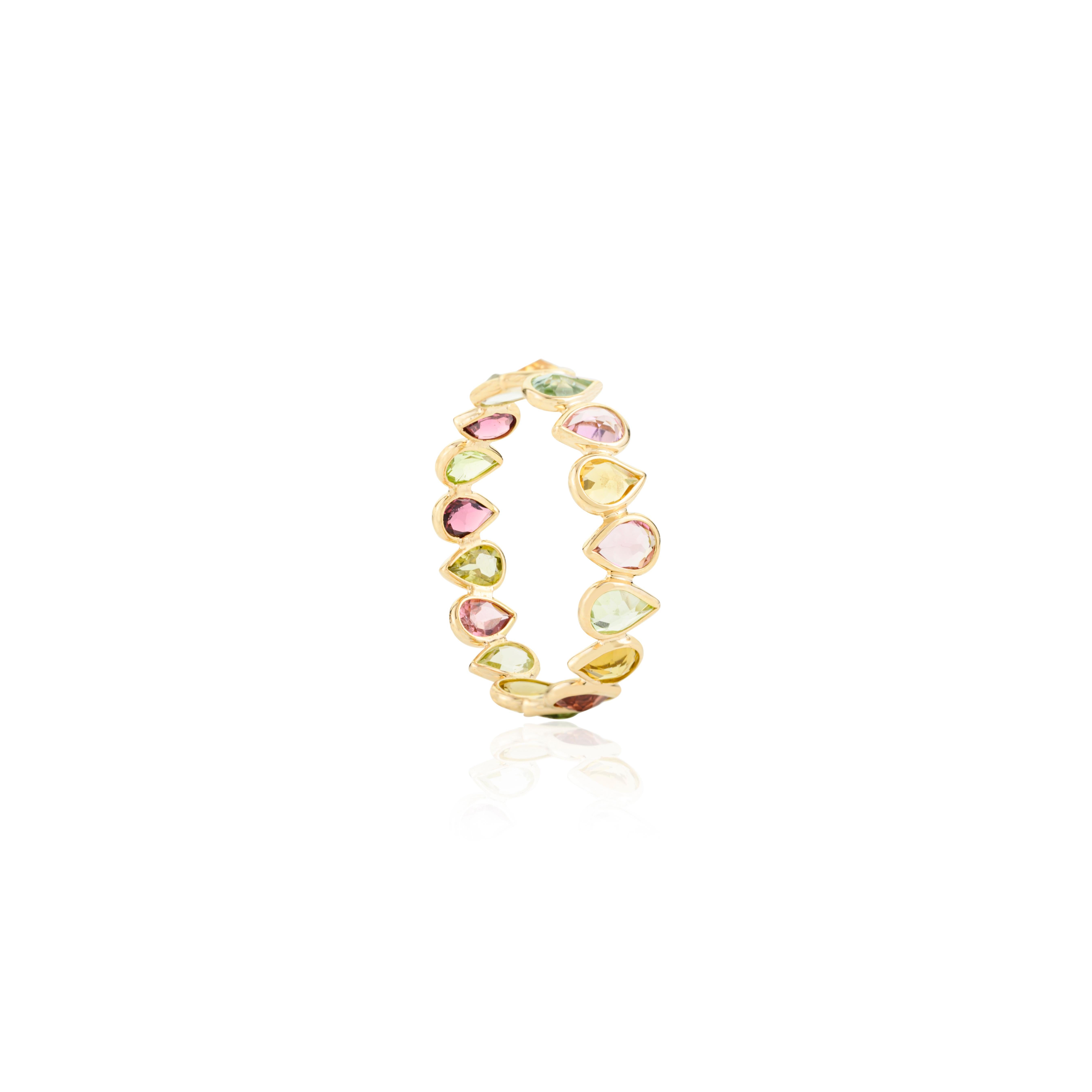 For Sale:  Pear Cut Natural Tourmaline Full Eternity Band Ring in 18k Solid Yellow Gold 5