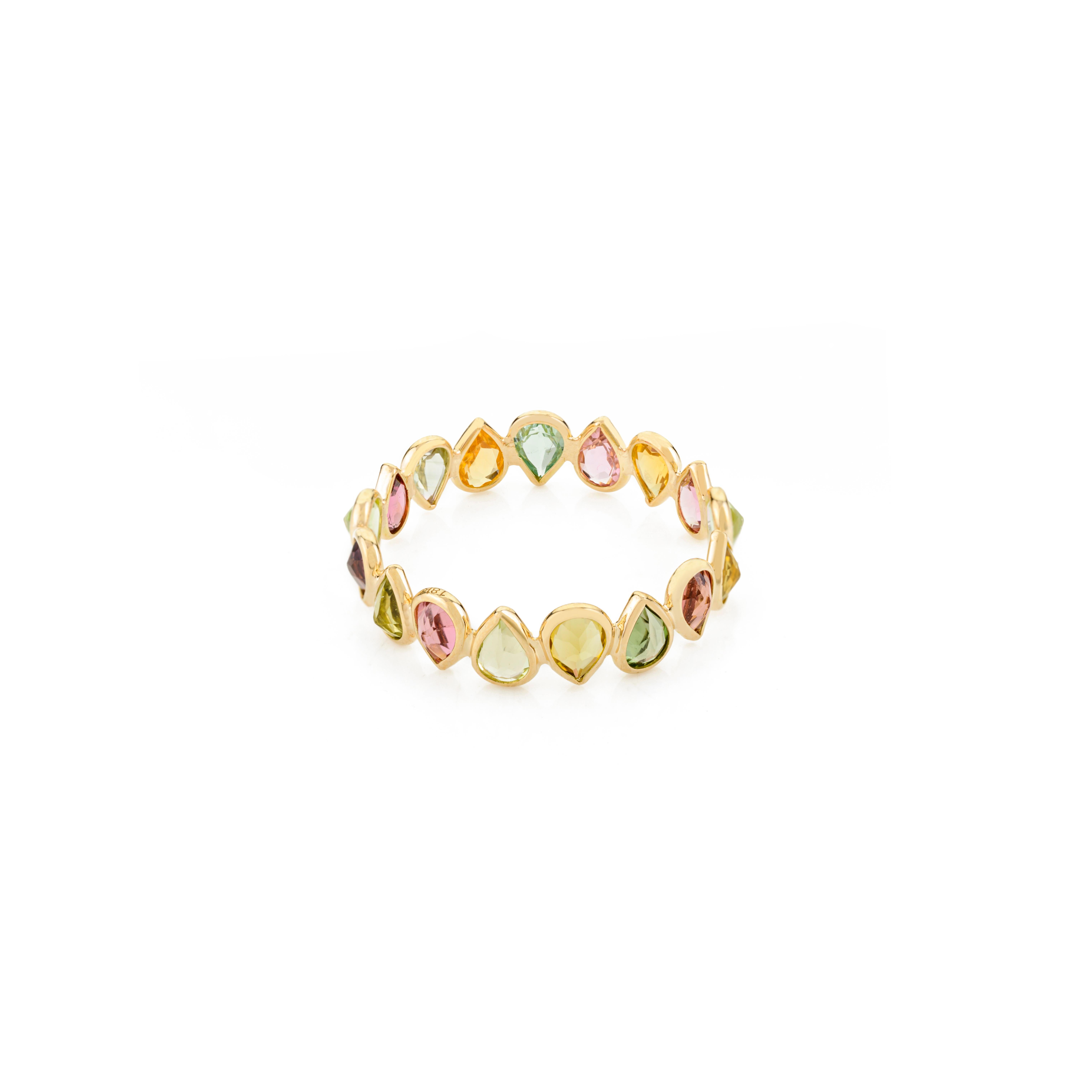 For Sale:  Pear Cut Natural Tourmaline Full Eternity Band Ring in 18k Solid Yellow Gold 7