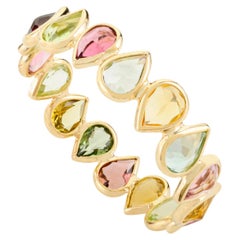 Bague d'éternité en or jaune massif 18 carats avec tourmaline naturelle taille poire