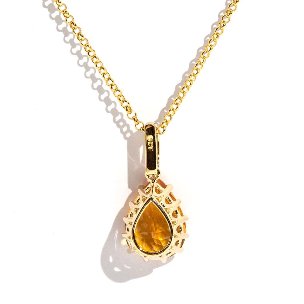 Pear Cut Orange Citrine and Diamond 9 Carat Yellow Gold Pendant with Gold Chain 1