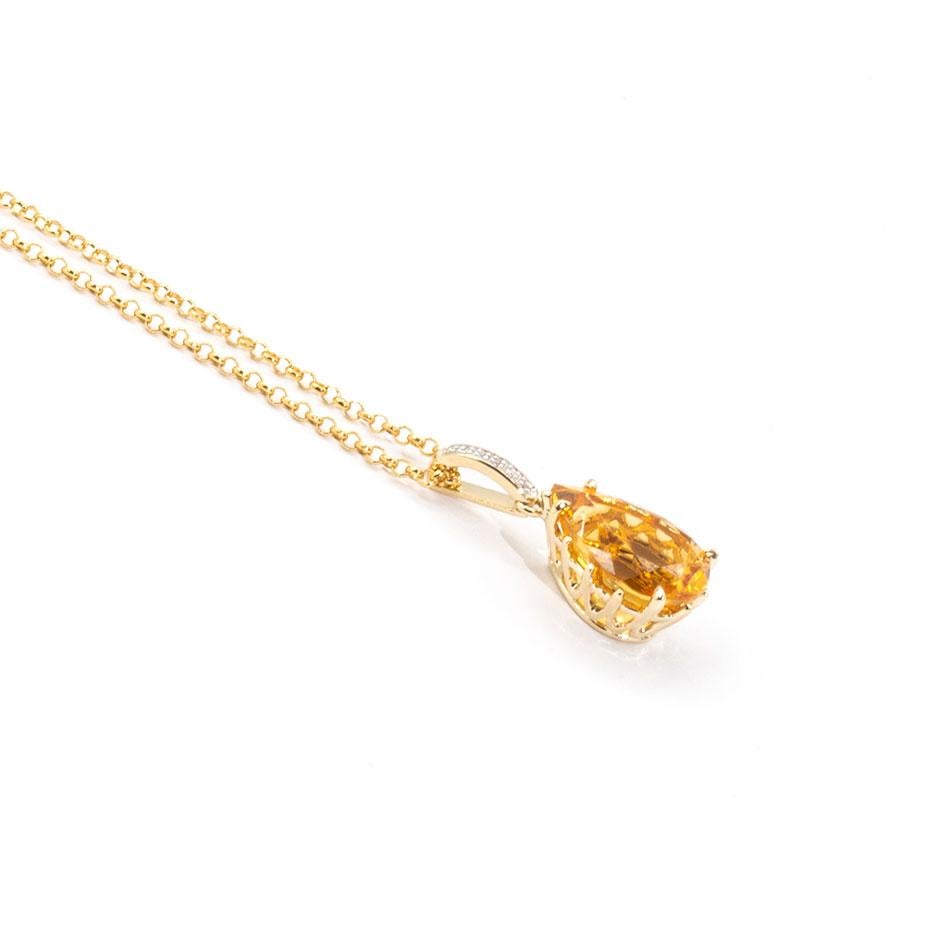 Pear Cut Orange Citrine and Diamond 9 Carat Yellow Gold Pendant with Gold Chain 3