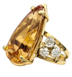 Pear Cut Orange Imperial Topaz and Diamond Split Shank Cocktail Ring 14K Gold