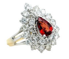 Pear Cut Orange Sapphire and Double Diamond Halo Stacked Cocktail Ring 18K Gold